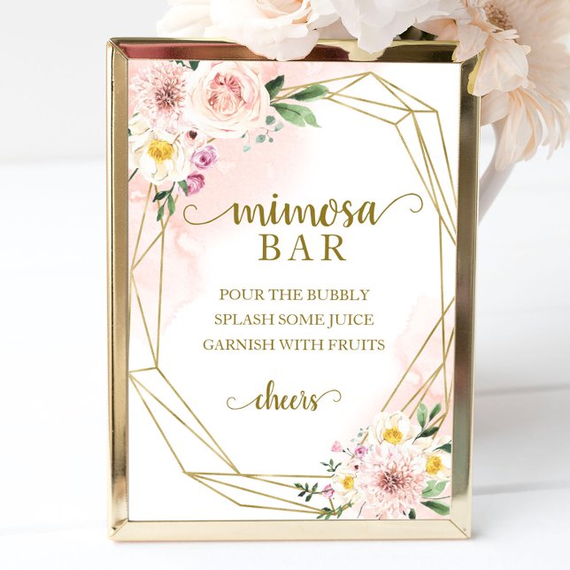 Affiche Panneau de bar géométrique floral rose blush Mimos (Créateur téléchargé)