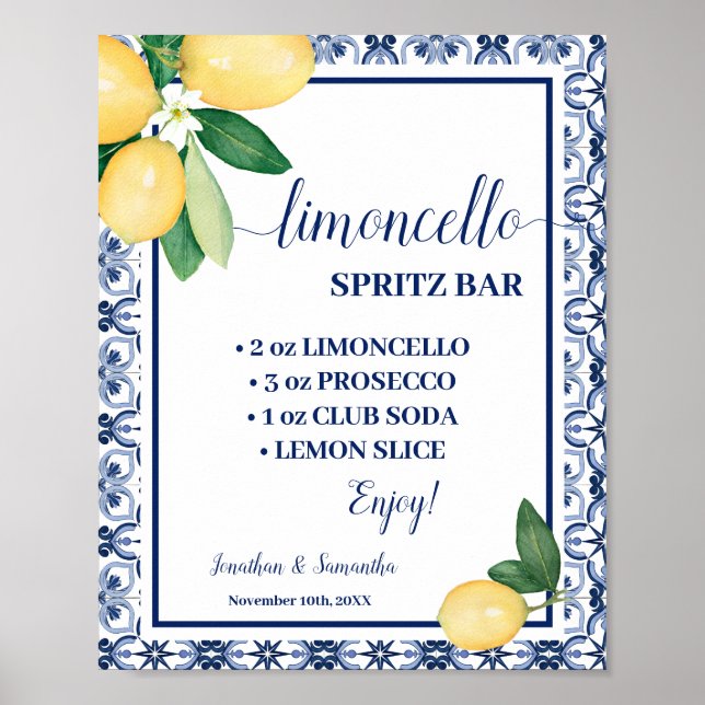 Affiche Panneau de bar Limoncello Spritz Bleu Méditerranée (Devant)