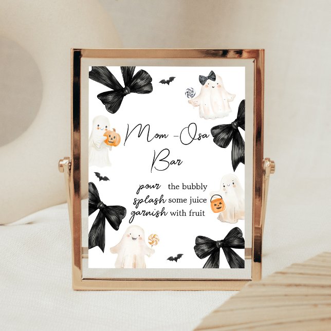 Affiche Panneau de bar Maman Osa Halloween Petit Fantôme B (Black Bow Little Boo Halloween Baby Shower Mom Osa Bar Sign)