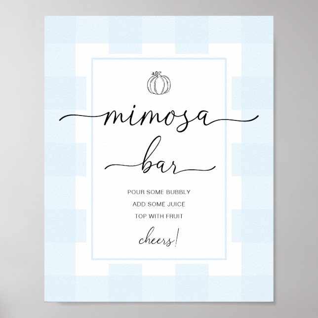 Affiche Panneau de bar Mimosa à carreaux bleus et citrouil (Devant)
