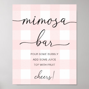 Affiche Panneau de bar Mimosa à carreaux roses