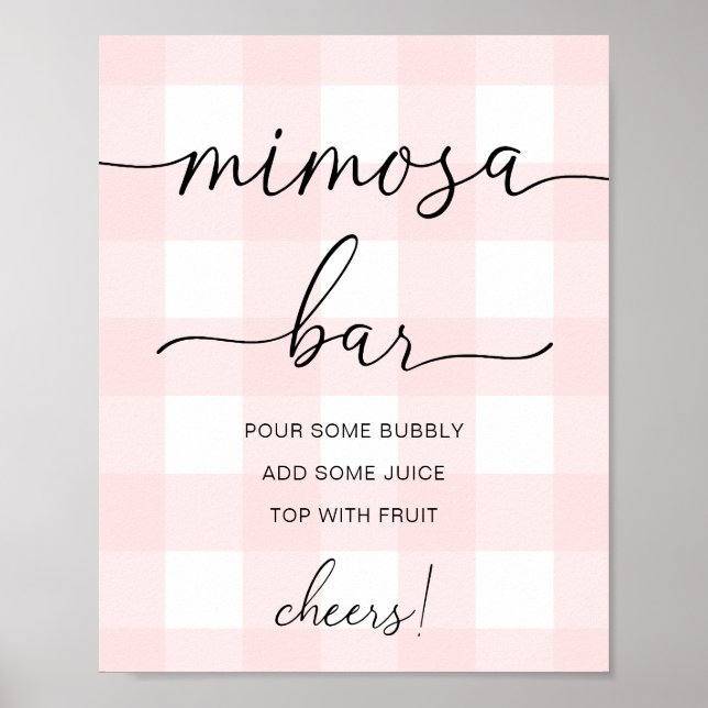 Affiche Panneau de bar Mimosa à carreaux roses (Devant)