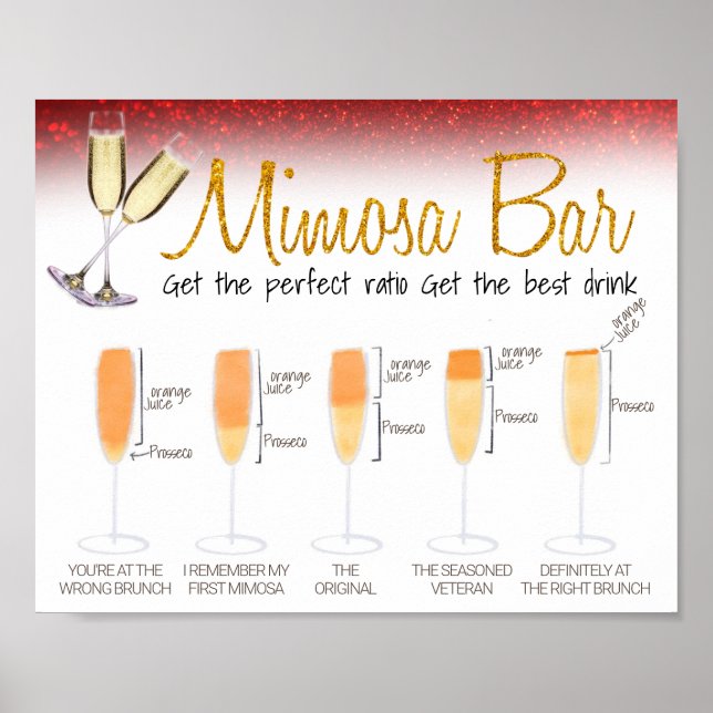 Affiche Panneau de bar Mimosa à paillettes rouges pour bru (Devant)