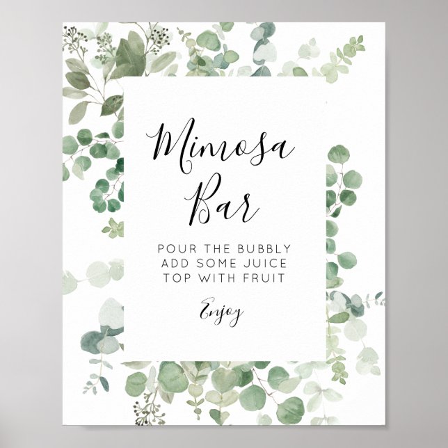 Affiche panneau de bar mimosa à verdure d'eucalyptus (Devant)