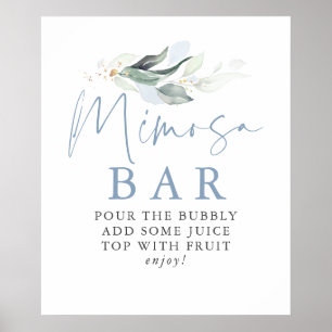 Affiche Panneau de bar Mimosa aux feuilles dorées et verdu