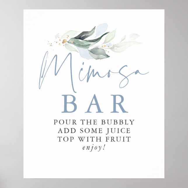 Affiche Panneau de bar Mimosa aux feuilles dorées et verdu (Devant)