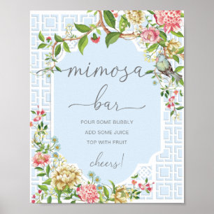 Affiche Panneau de bar Mimosa Baby Shower Blue Chinoiserie