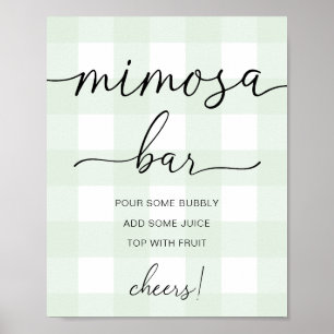 Affiche Panneau de bar Mimosa Baby Shower Gingham Vert Men