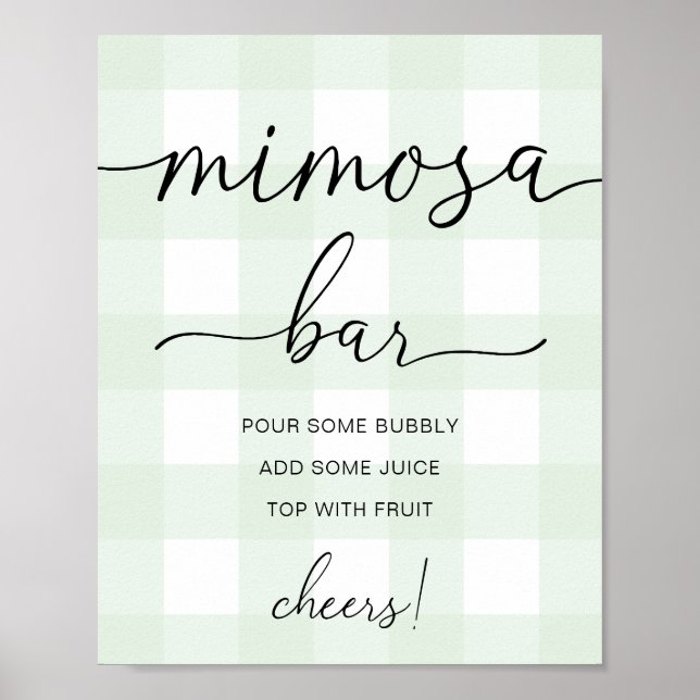 Affiche Panneau de bar Mimosa Baby Shower Gingham Vert Men (Devant)