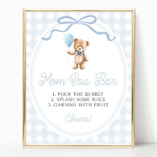 Affiche Panneau de bar Mimosa Baby Shower Ourson Bleu