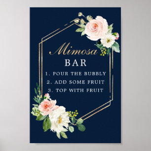 Affiche Panneau de bar Mimosa bleu marine et or