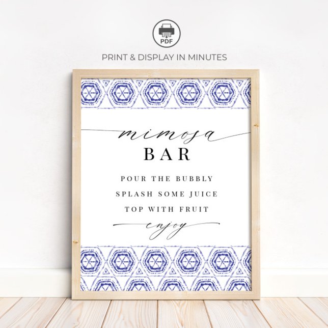 Affiche Panneau de bar Mimosa Bohème Bleu Indigo (Créateur téléchargé)