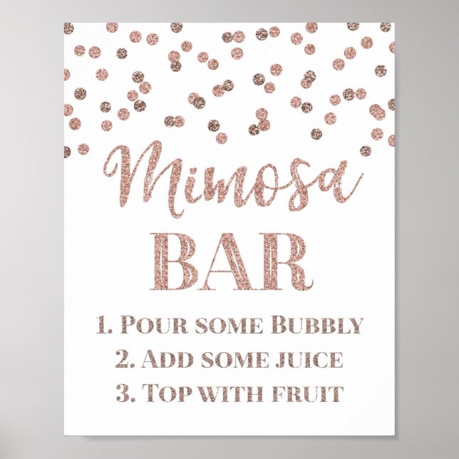 Affiche Panneau de bar Mimosa Confettis Rose Gold pour mar (Devant)