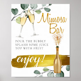 Affiche Panneau de bar Mimosa de brunch de mariage de verd