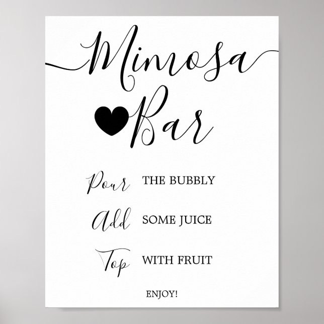 Affiche Panneau de bar Mimosa de calligraphie noire simple (Devant)