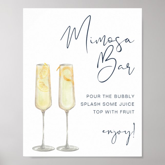 Affiche Panneau de bar Mimosa de mariage moderne bleu mari (Devant)