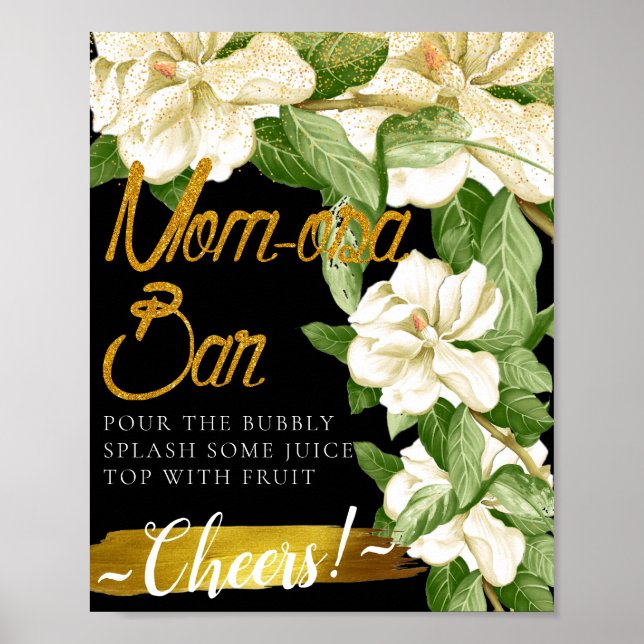 Affiche Panneau de bar Mimosa élégant à fleurs blanches (Devant)