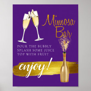 Affiche Panneau de bar Mimosa élégant et doré minimal pour