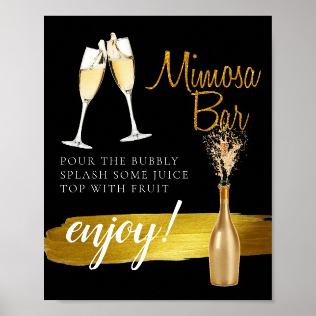 Affiche Panneau de bar Mimosa élégant et doré minimal pour (Devant)