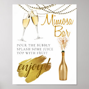 Affiche Panneau de bar Mimosa élégant et doré pour brunch 