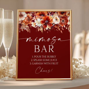 Affiche Panneau de bar Mimosa élégant floral bordeaux roui