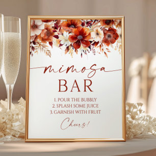 Affiche Panneau de bar Mimosa élégant floral bordeaux roui