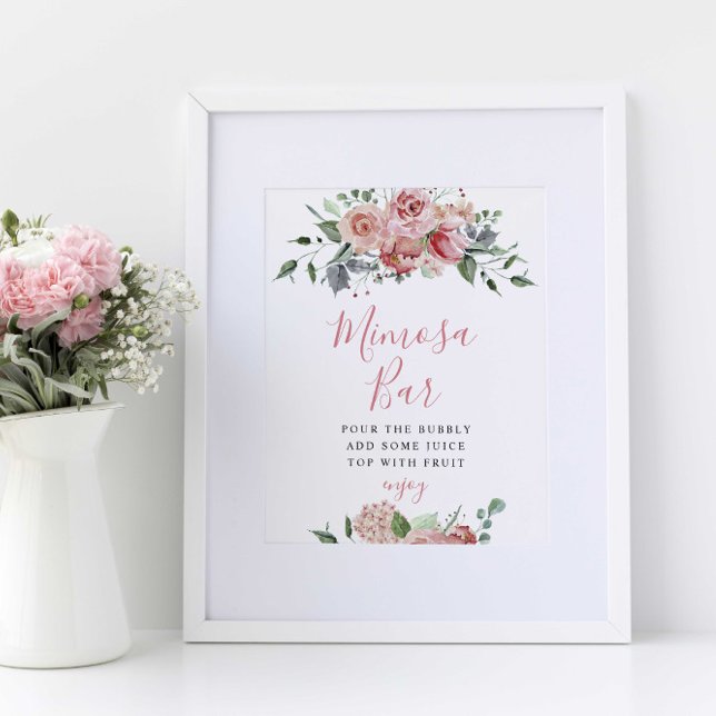 Affiche Panneau de bar Mimosa Élégant mariage rose poussié (Créateur téléchargé)