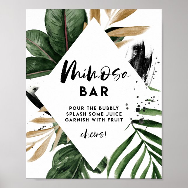 Affiche Panneau de bar Mimosa Feuilles Tropicales en feuil (Devant)