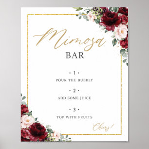Affiche Panneau de bar Mimosa Fleurs Rose Carmin Bourgogne