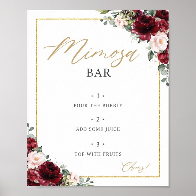 Affiche Panneau de bar Mimosa Fleurs Rose Carmin Bourgogne (Devant)
