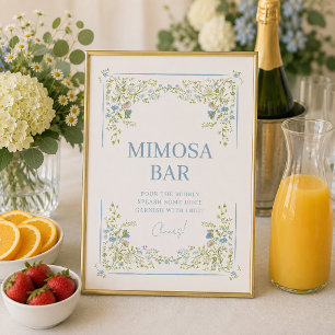 Affiche Panneau de bar Mimosa floral bleu botanique vintag