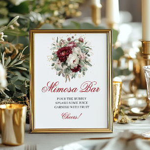 Affiche Panneau de bar Mimosa Floral Burgundy Blush Chic