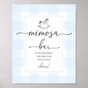 Affiche Panneau de bar Mimosa Gingham Bleu Cheval à bascul