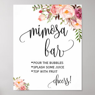 Affiche Panneau de bar Mimosa mariage floral rose