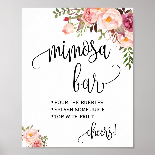 Affiche Panneau de bar Mimosa mariage floral rose (Devant)