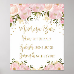 Affiche Panneau de bar Mimosa Mariage Floral Rose Pâle Or