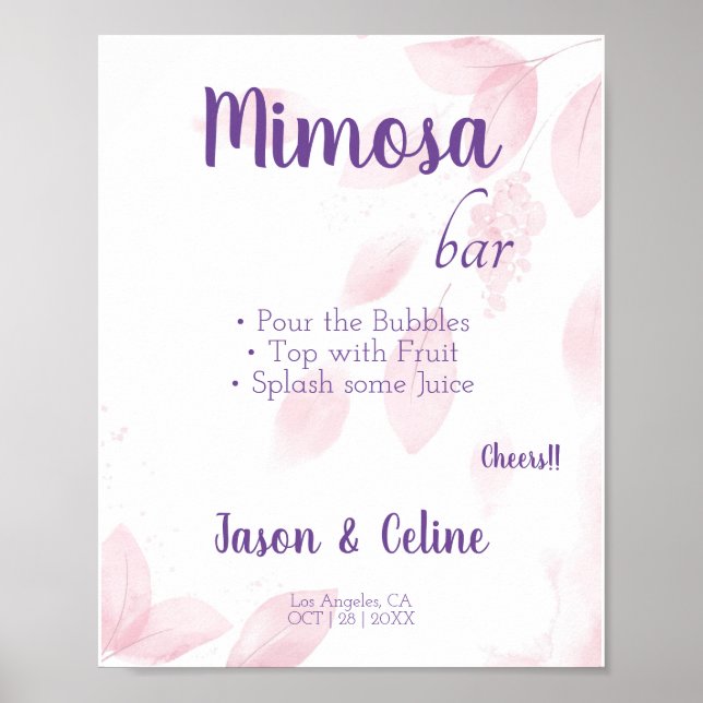 Affiche Panneau de bar Mimosa modifiable imprimable (Devant)
