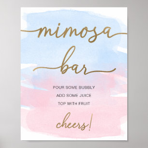 Affiche Panneau de bar Mimosa or bleu rose aquarelle