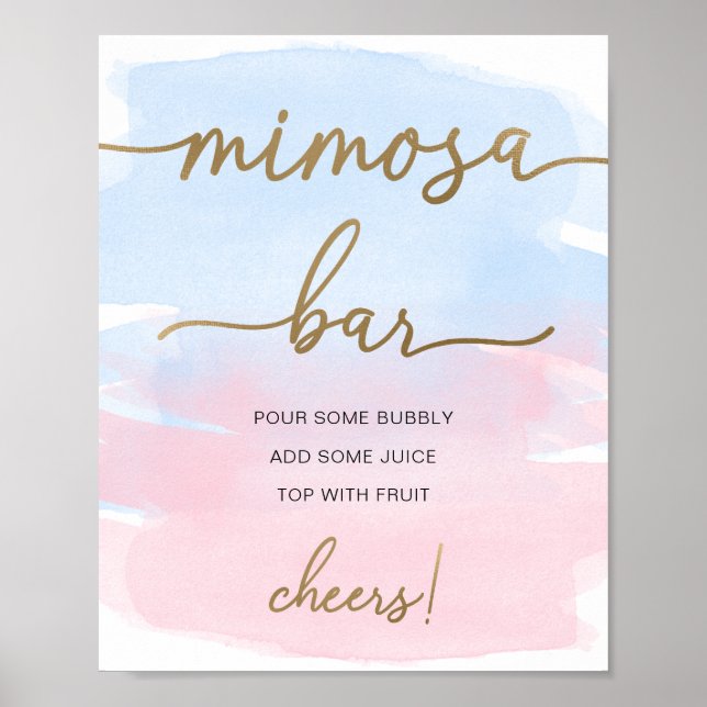Affiche Panneau de bar Mimosa or bleu rose aquarelle (Devant)