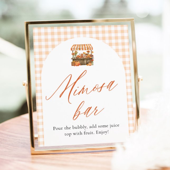 Affiche Panneau de bar Mimosa Orange Frais du Marché d'Aut (Fall Orange Fresh Off The Market Mimosa Bar Sign)
