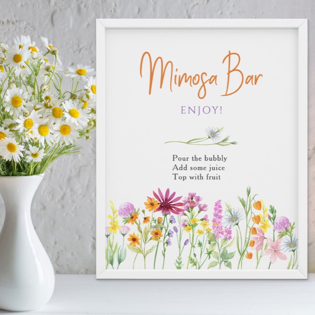 Affiche Panneau de bar Mimosa pour la douche de mariée Pra (Mimosa Bar floral bridal shower sign from my Wildflower Meadow collection)