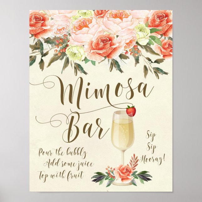 Affiche Panneau de bar Mimosa pour mariage fleurs roses pê (Devant)