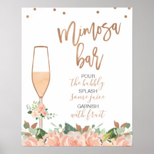 Affiche Panneau de bar Mimosa pour mariage floral Rose Gol