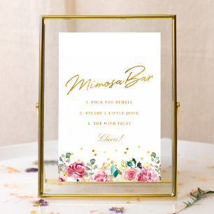 Affiche Panneau de bar Mimosa pour mariage floral rose sau
