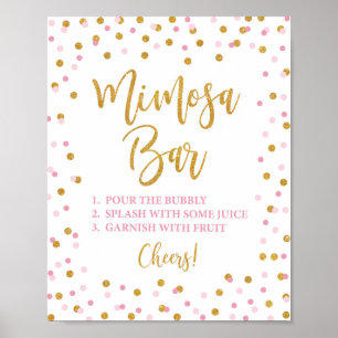 Affiche Panneau de bar Mimosa rose et paillettes dorées Co