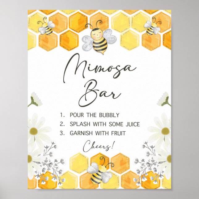 Affiche Panneau de bar Mimosa Signe abeille jaune Signe de (Devant)