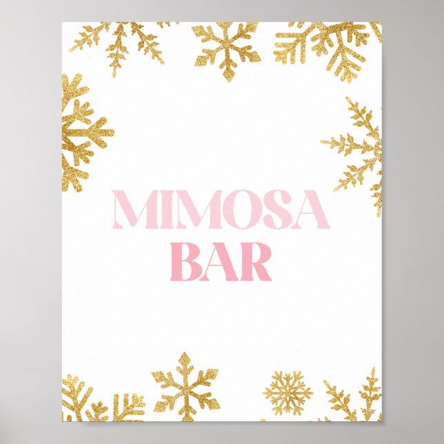 Affiche Panneau de bar Mimosa Winter Onederland rose et or (Devant)