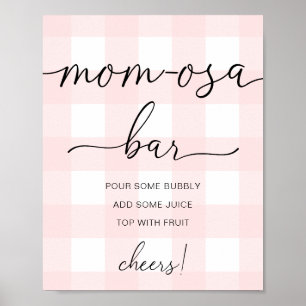 Affiche Panneau de bar Mom-osa Baby Shower Gingham Rose