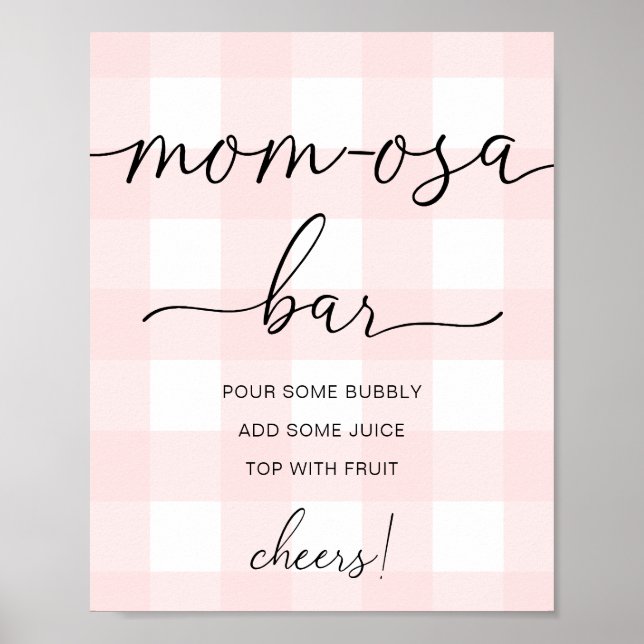 Affiche Panneau de bar Mom-osa Baby Shower Gingham Rose (Devant)