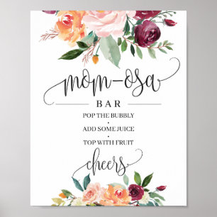 Affiche Panneau de bar mom-osa floral orange bordeaux rosé